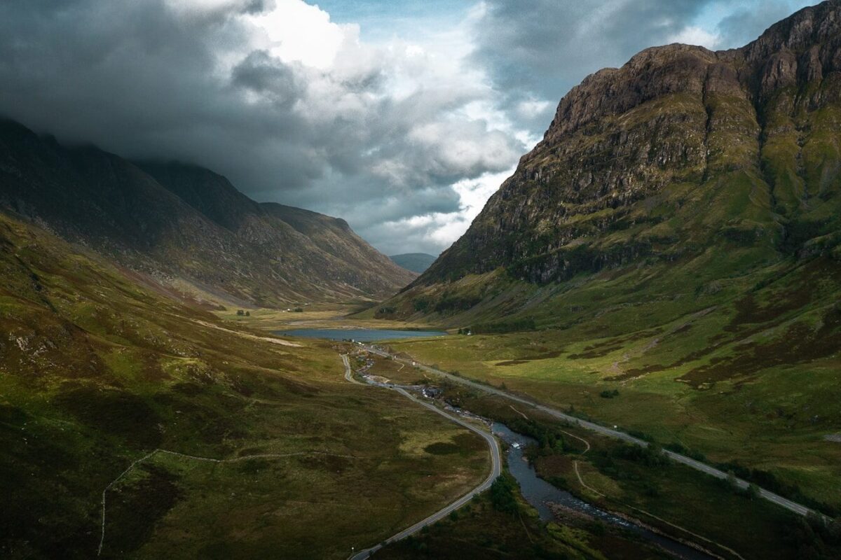 Two roads and a river in Glen Coe, on the A82 north